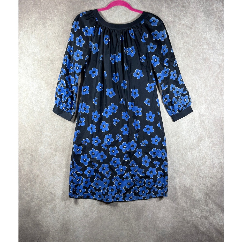 Vineyard Vines Silk Dress Womens 0 Blue Floral Shift Pockets Long Sleeve Office